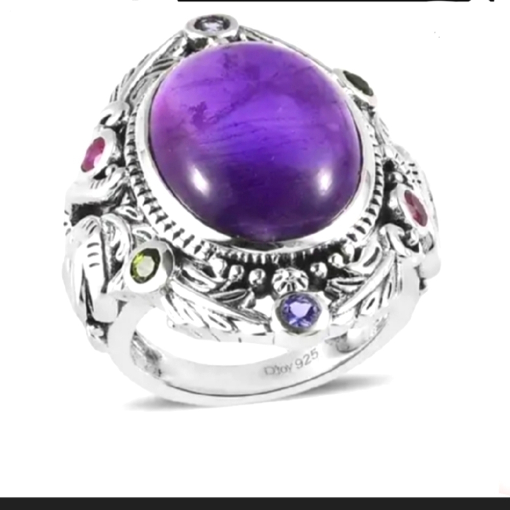 Sterling Silver Amethyst Multigemstone Elephant Ring Size 10